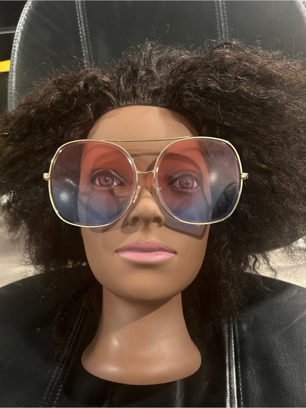 Gold Frame Oversized Gradient Sunglasses - Pink and Blue Lenses